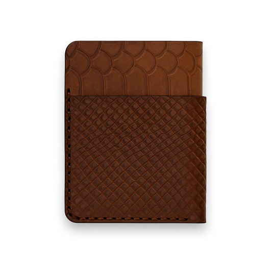 Handmade Dual Layer Slim Wallet | Veg-Tan Full Grain Leather, Python Embossed | Minimalist Card Holder