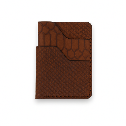 Handmade Dual Layer Slim Wallet | Veg-Tan Full Grain Leather, Python Embossed | Minimalist Card Holder