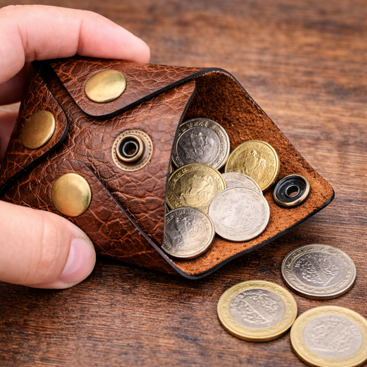 Handmade Full-Grain Leather Coin Holder – Snap Closure Change Pouch