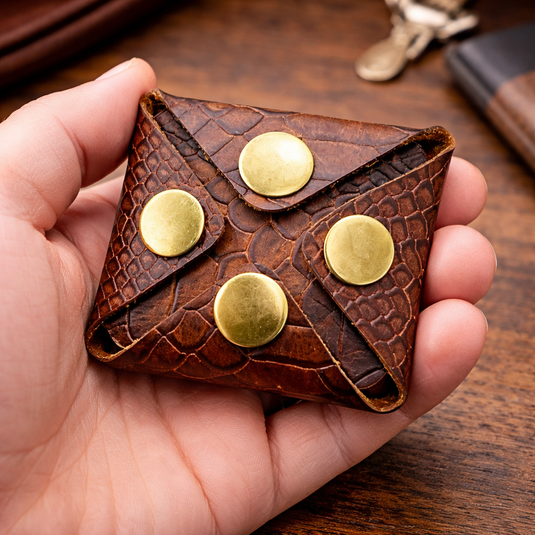 Handmade Full-Grain Leather Coin Holder – Snap Closure Change Pouch
